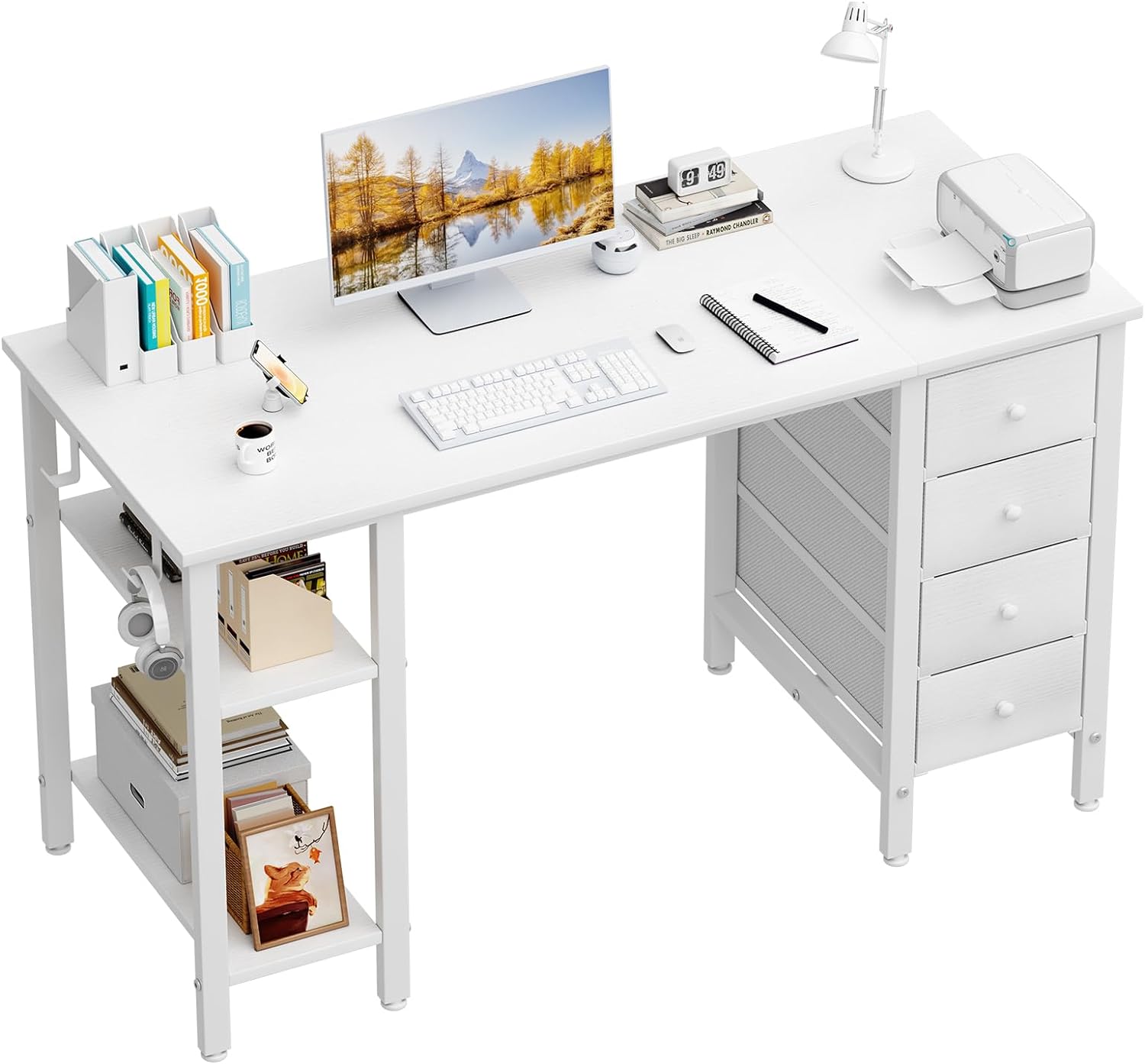 Lufeiya White Computer Desk with Drawers & Storage Shelves