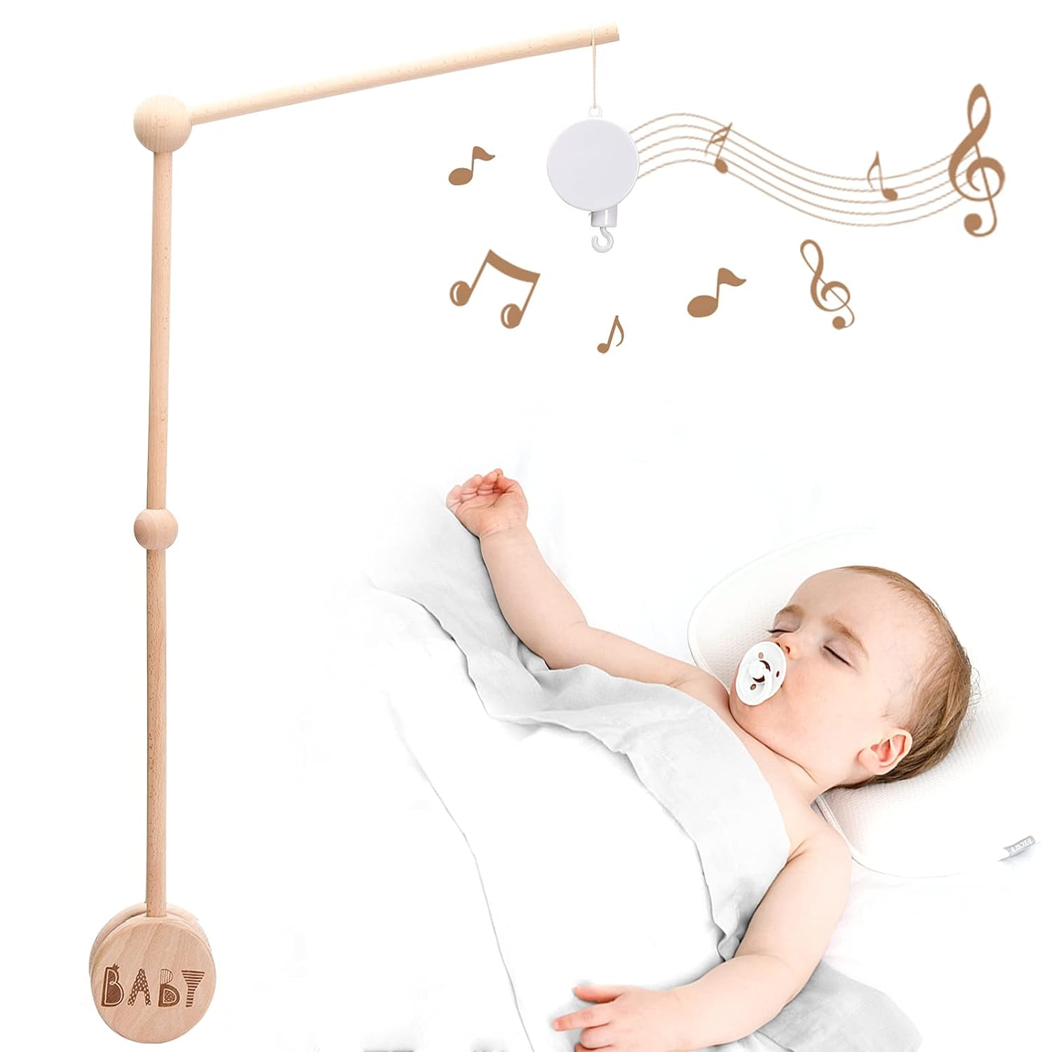 JETM·HH Baby Crib Mobile Arm Wooden Holder 30 inch Beech Hangers