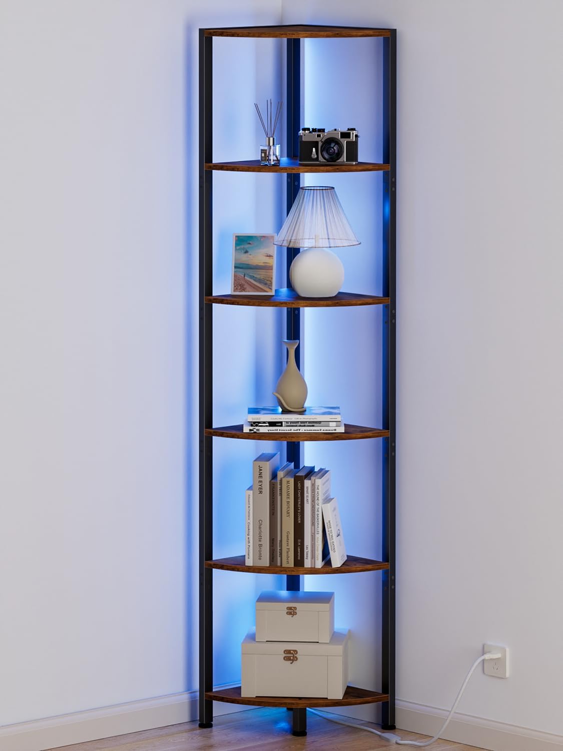 Furnulem 6 Tier Corner Shelf with LED Light