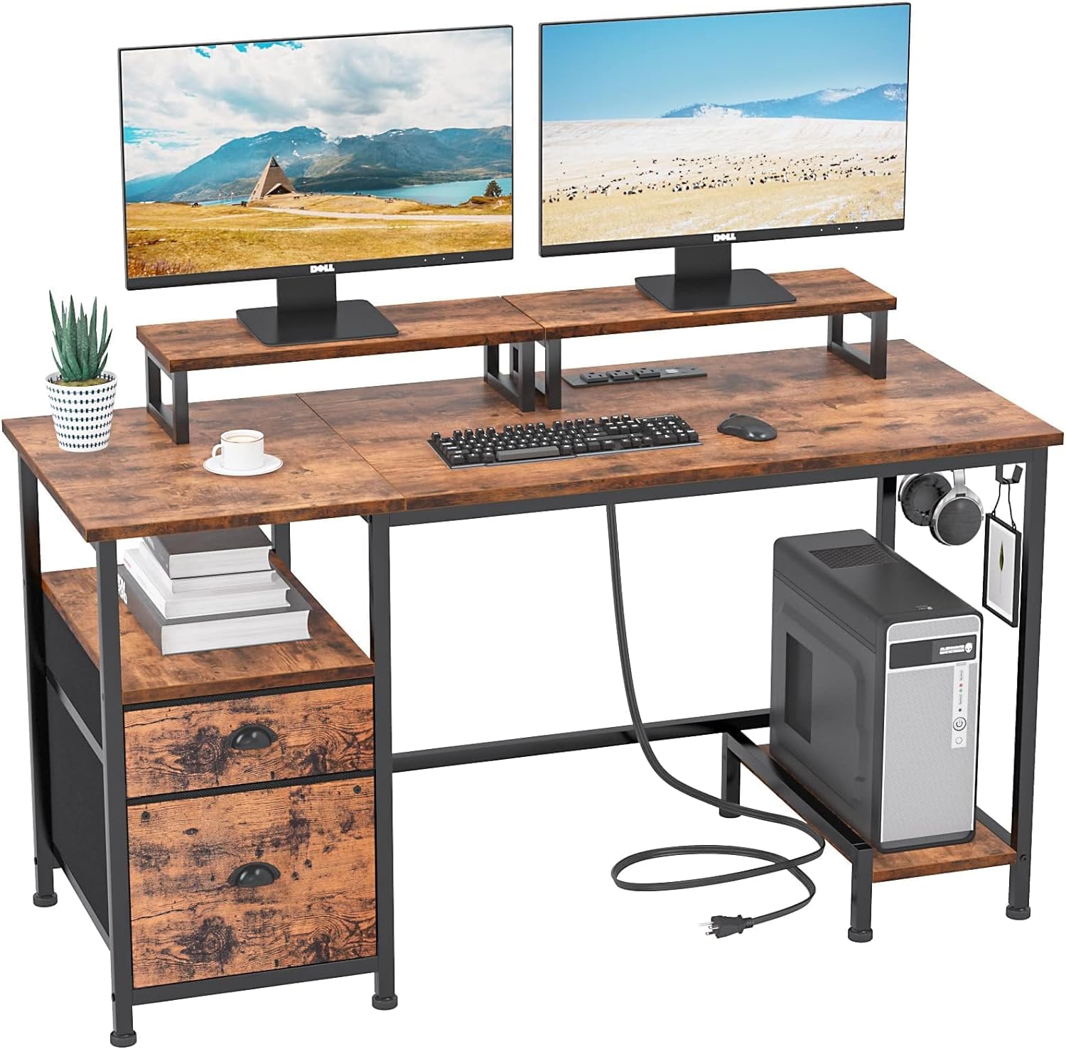 Furologee Computer Desk with Drawer and Power Outlets