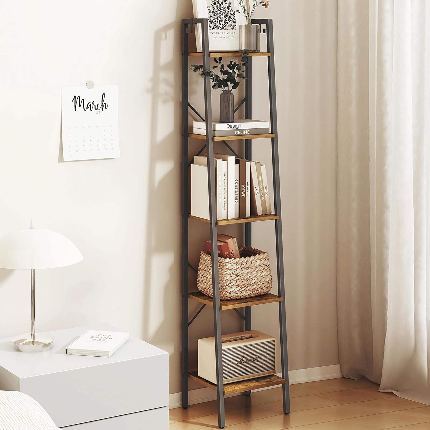 Hzuaneri 5-Tier Ladder Shelf, Narrow Bookshelf