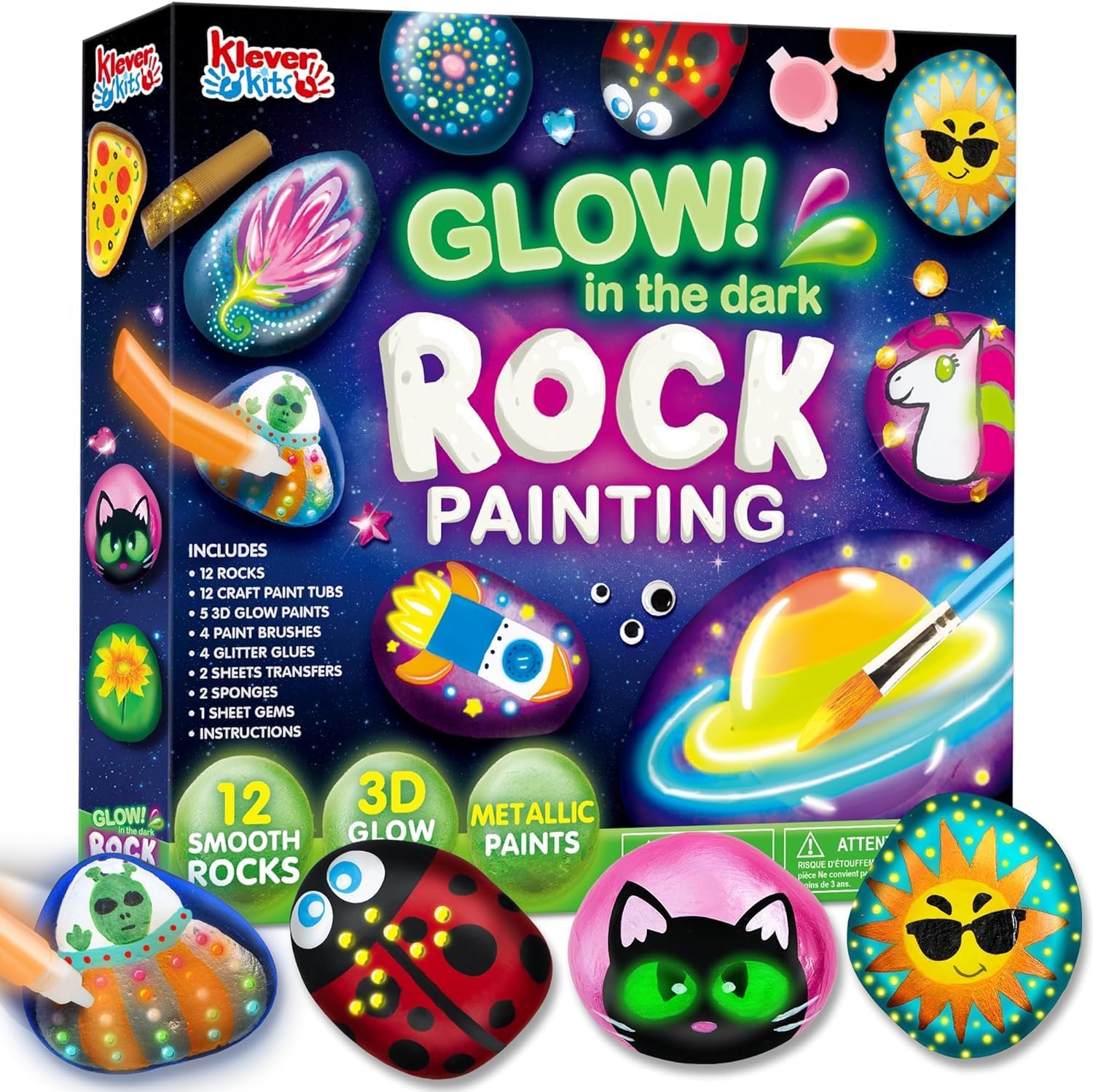 JOYIN 12 Rock Painting Kit- Glow in The Dark