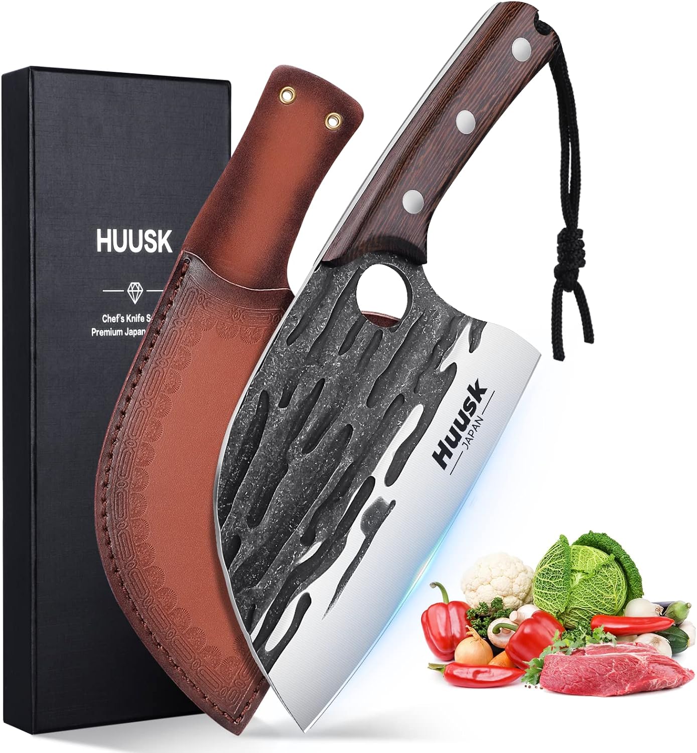 Huusk Japan Knives, Upgraded Serbian Chef Knife Japanese Meat Cleaver Knife