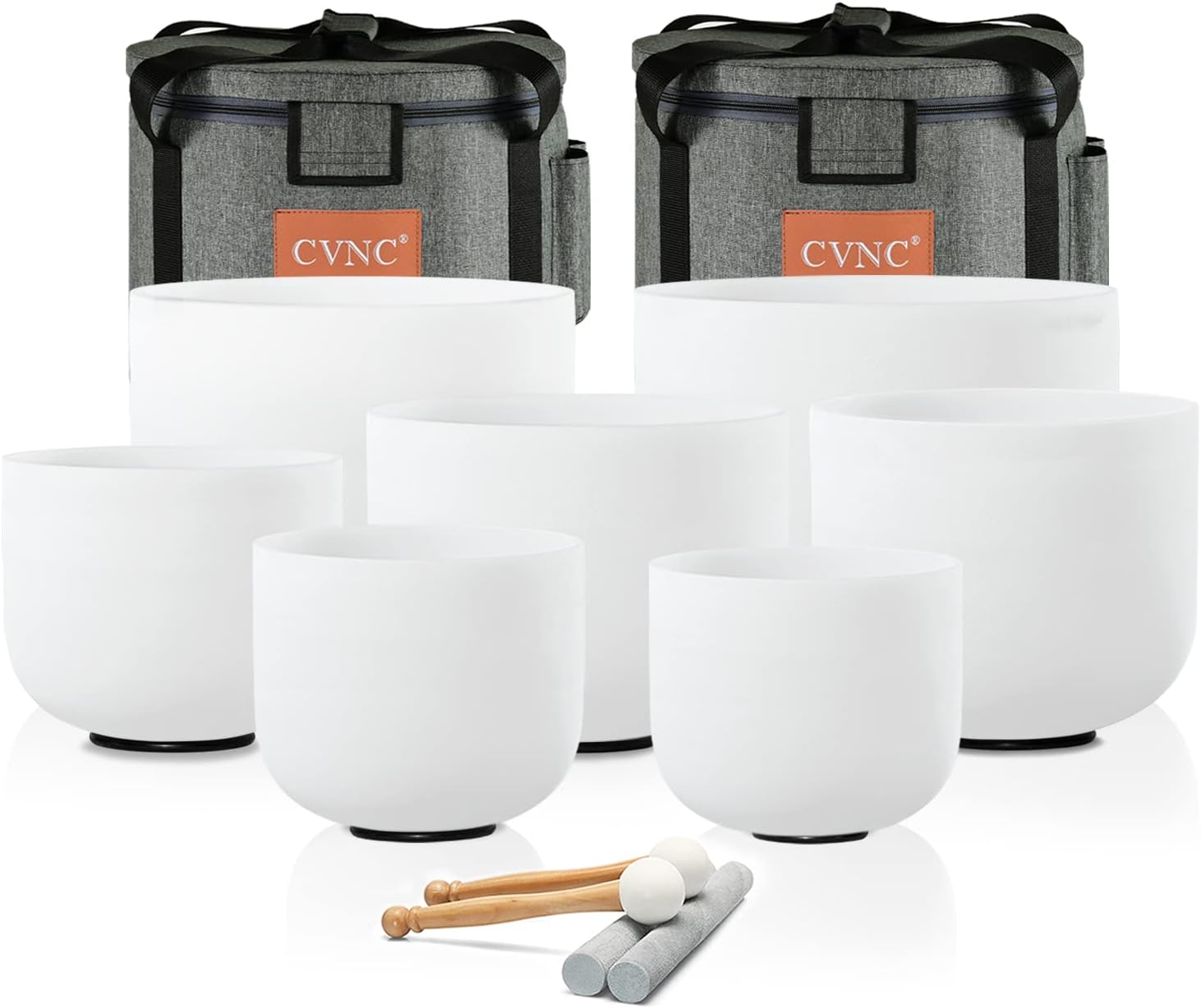 CVNC 32HZ 6-12 Inch Set Of 7 PCS Frosted Chakra Quartz Crystal Singing Bowls