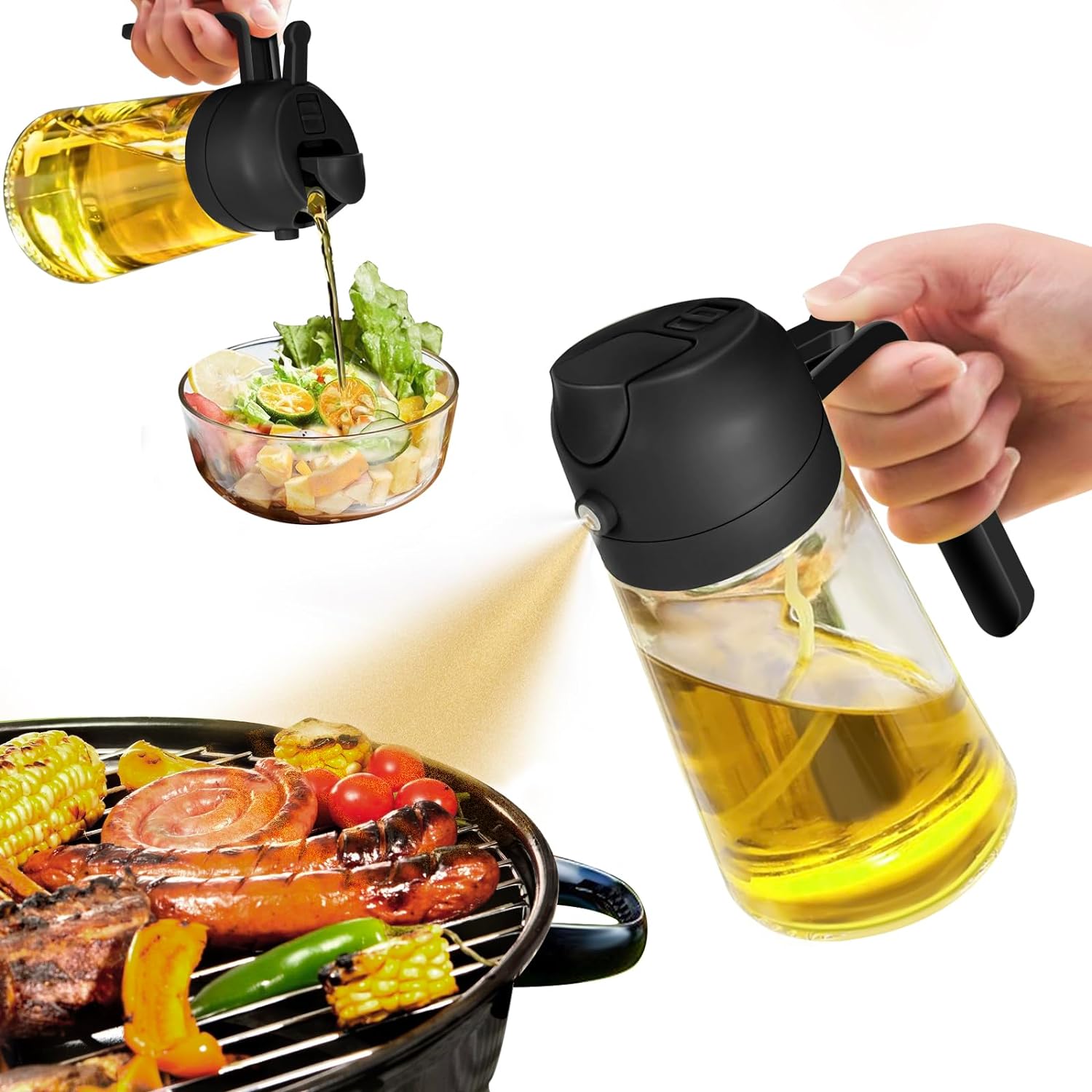 YARRAMATE Olive Oil Dispenser, 2 in 1 Oil Sprayer for Cooking