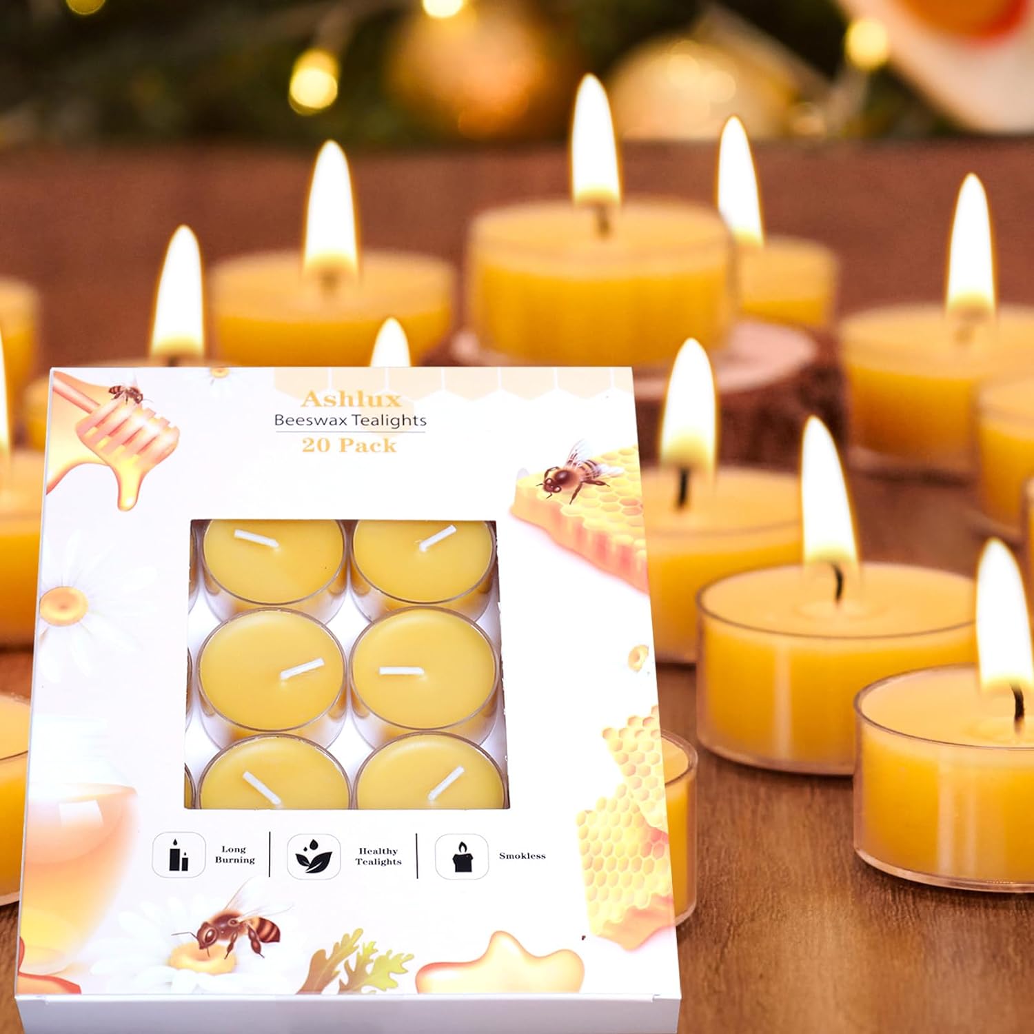 Ashlux 20 Pack Beeswax Tea Lights Candles